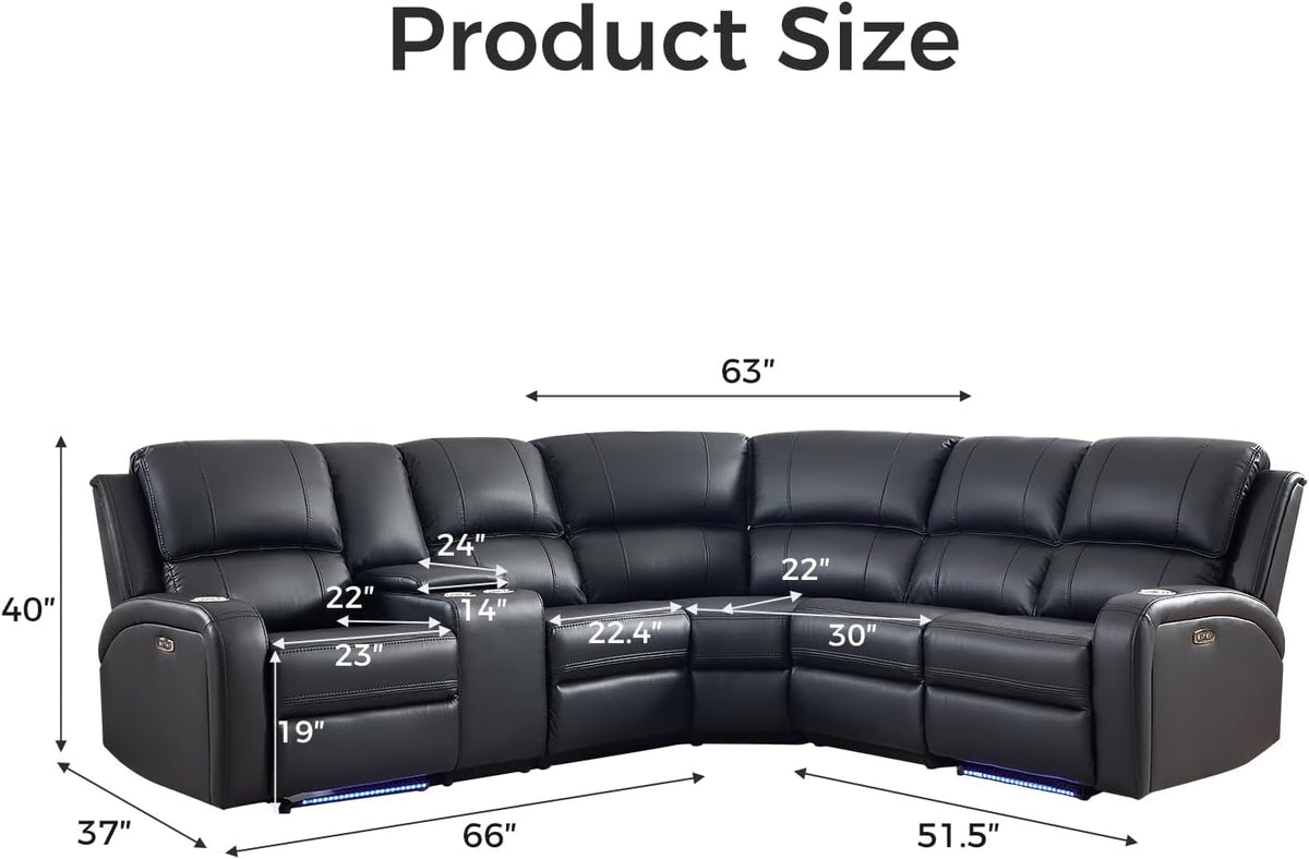 Black Motorized Reclining Sectional Sofa Featuring LED