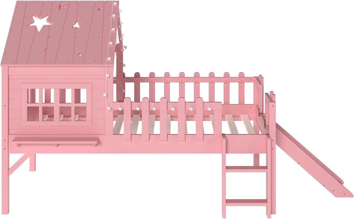 Pink Twin Loft Bed With Premium LED Lighting Modules