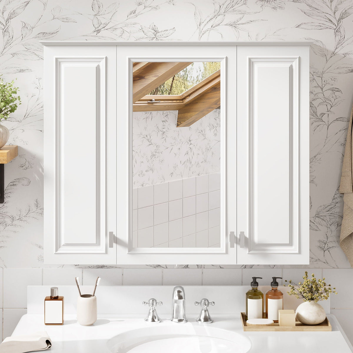 Wall-Mounted Bathroom Mirror Cabinet – White