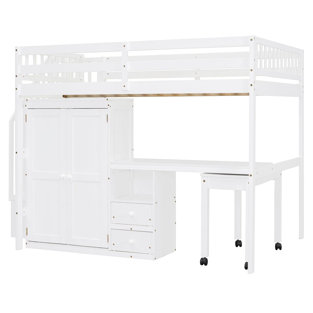 Multifunctional Loft Bed with Desk & Wardrobe