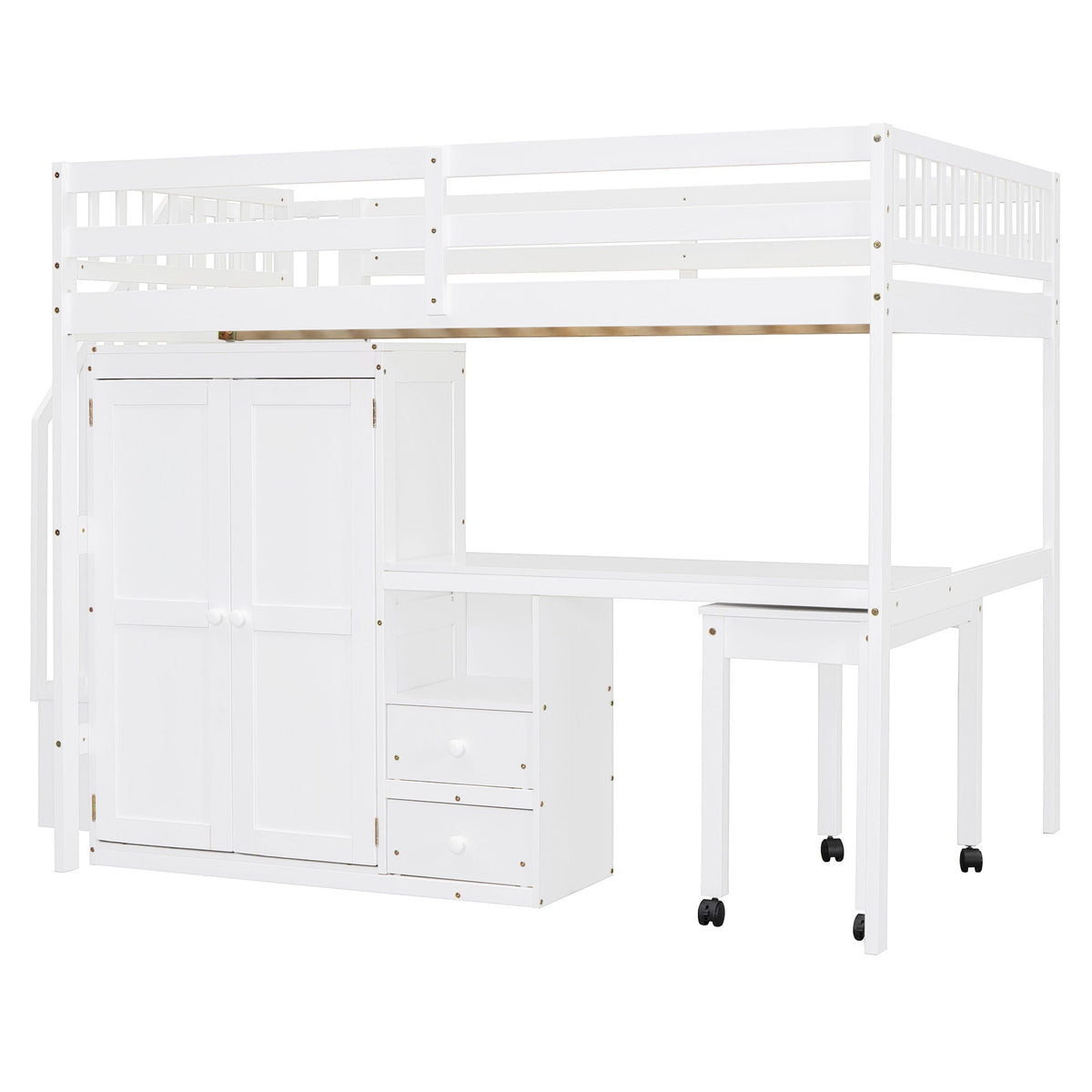 Multifunctional Loft Bed with Desk & Wardrobe