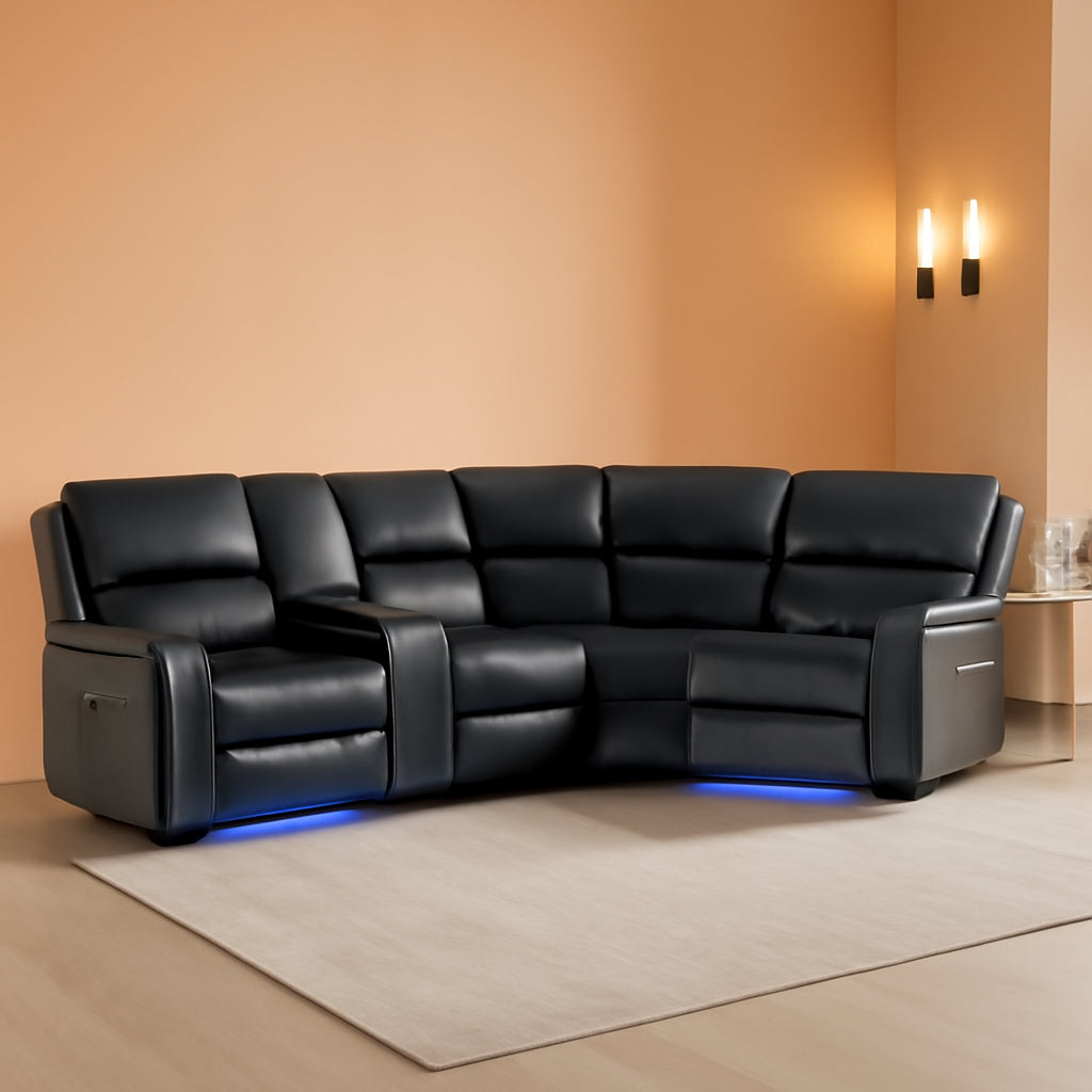 Black Motorized Reclining Sectional Sofa Featuring LED