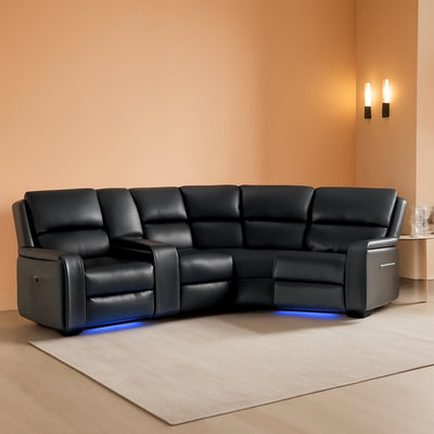 Black Motorized Reclining Sectional Sofa Featuring LED