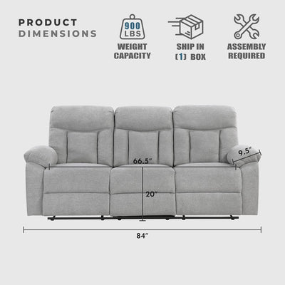 Gray Chenille Double Recliner Sofa Durable Upholstery