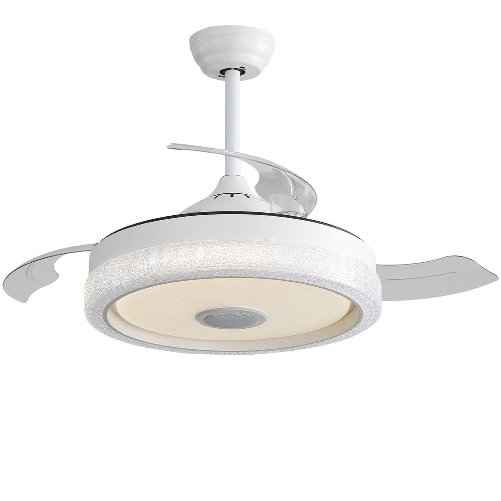 36W LED Retractable-Blade Ceiling Fan – White