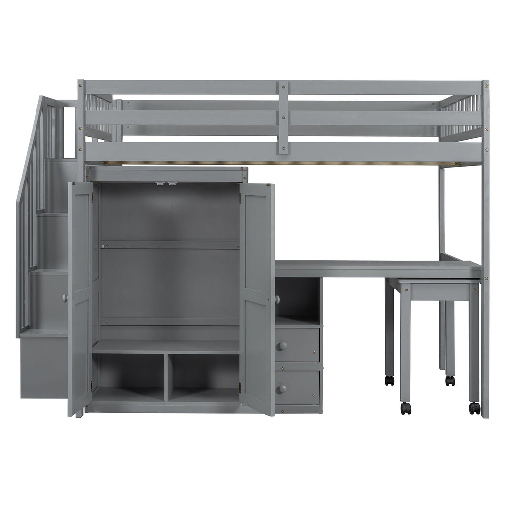 Multifunctional Loft Bed with Desk & Wardrobe