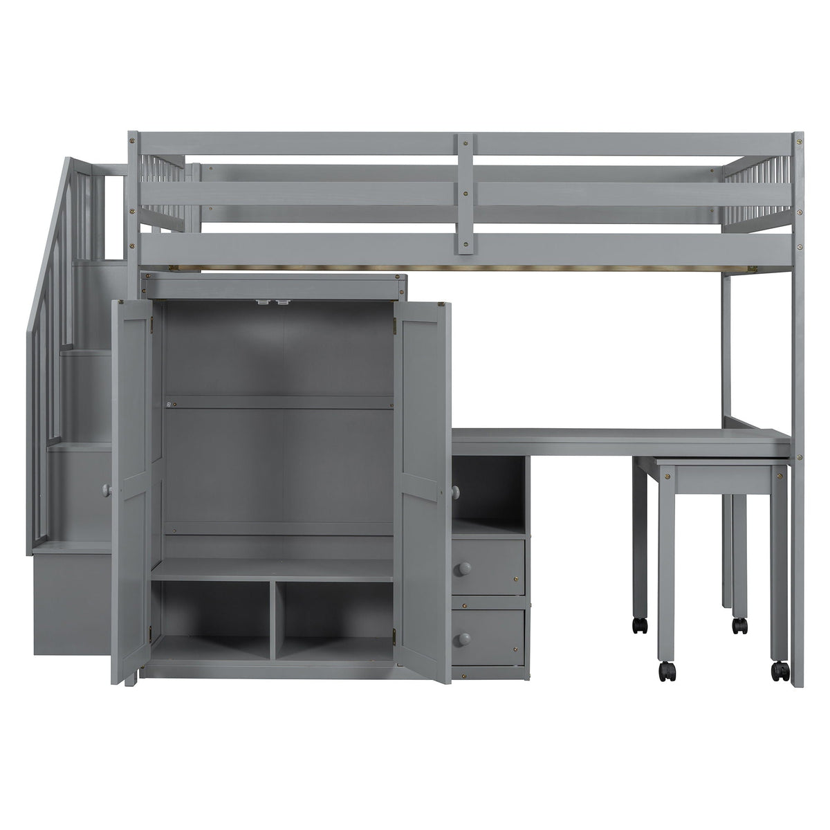 Multifunctional Loft Bed with Desk & Wardrobe