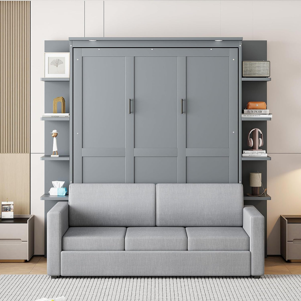 Murphy Bed Queen Size Grey Upholstery Sofa