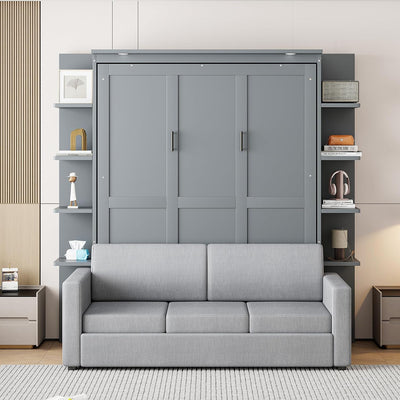 Murphy Bed Queen Size Grey Upholstery Sofa