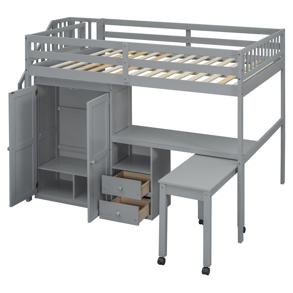 Multifunctional Loft Bed with Desk & Wardrobe