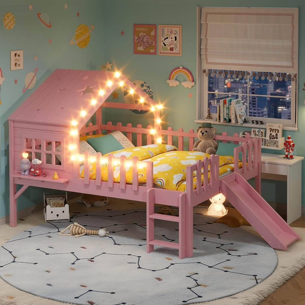 Pink Twin Loft Bed With Premium LED Lighting Modules