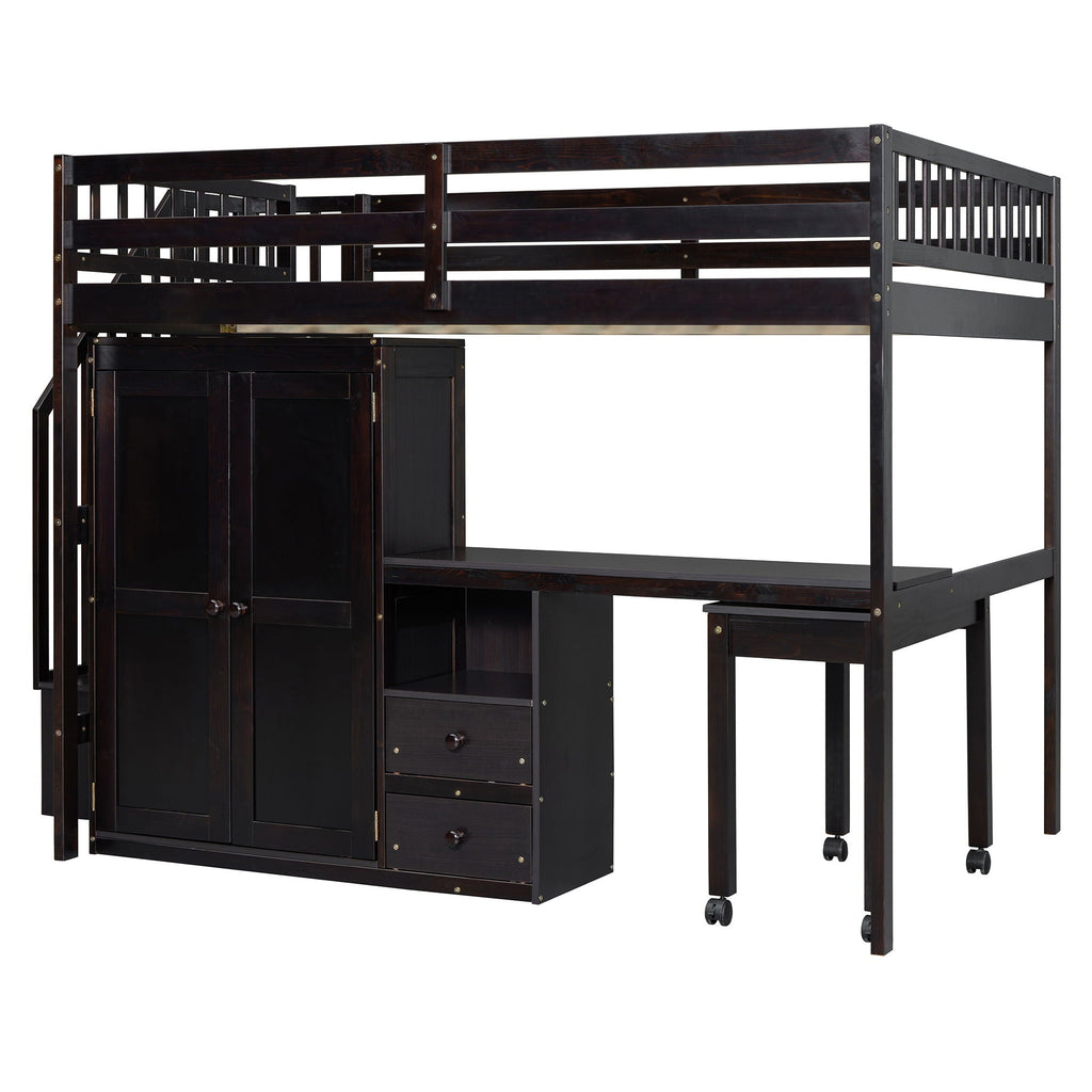 Multifunctional Loft Bed with Desk & Wardrobe