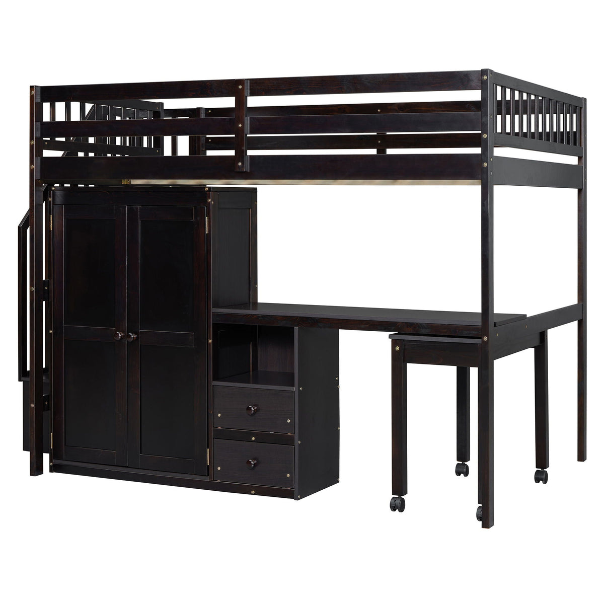 Multifunctional Loft Bed with Desk & Wardrobe
