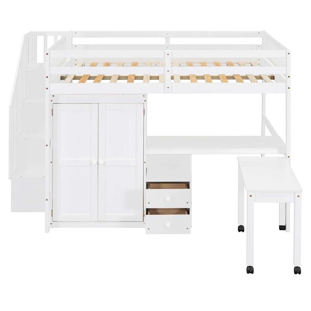 Multifunctional Loft Bed with Desk & Wardrobe