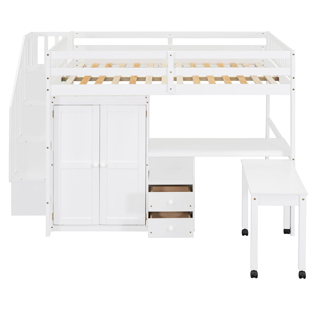Multifunctional Loft Bed with Desk & Wardrobe