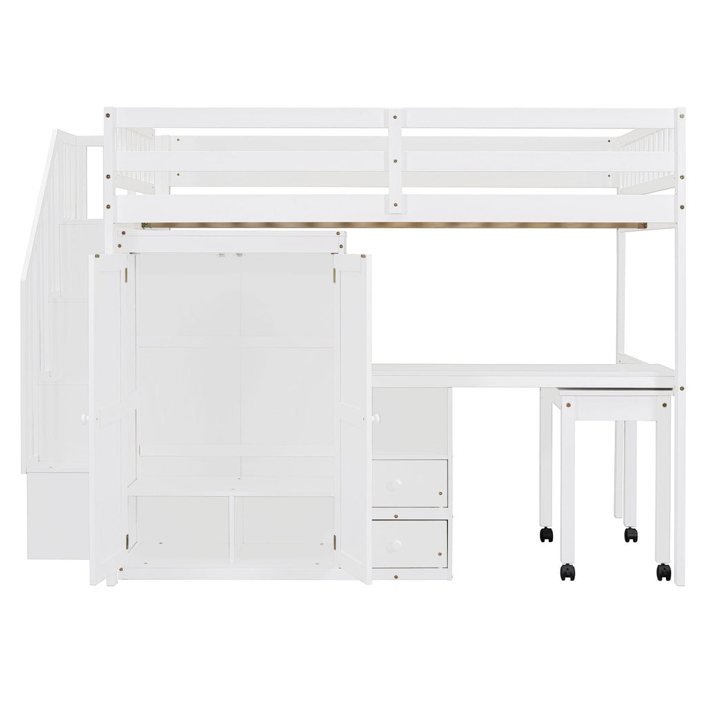 Multifunctional Loft Bed with Desk & Wardrobe