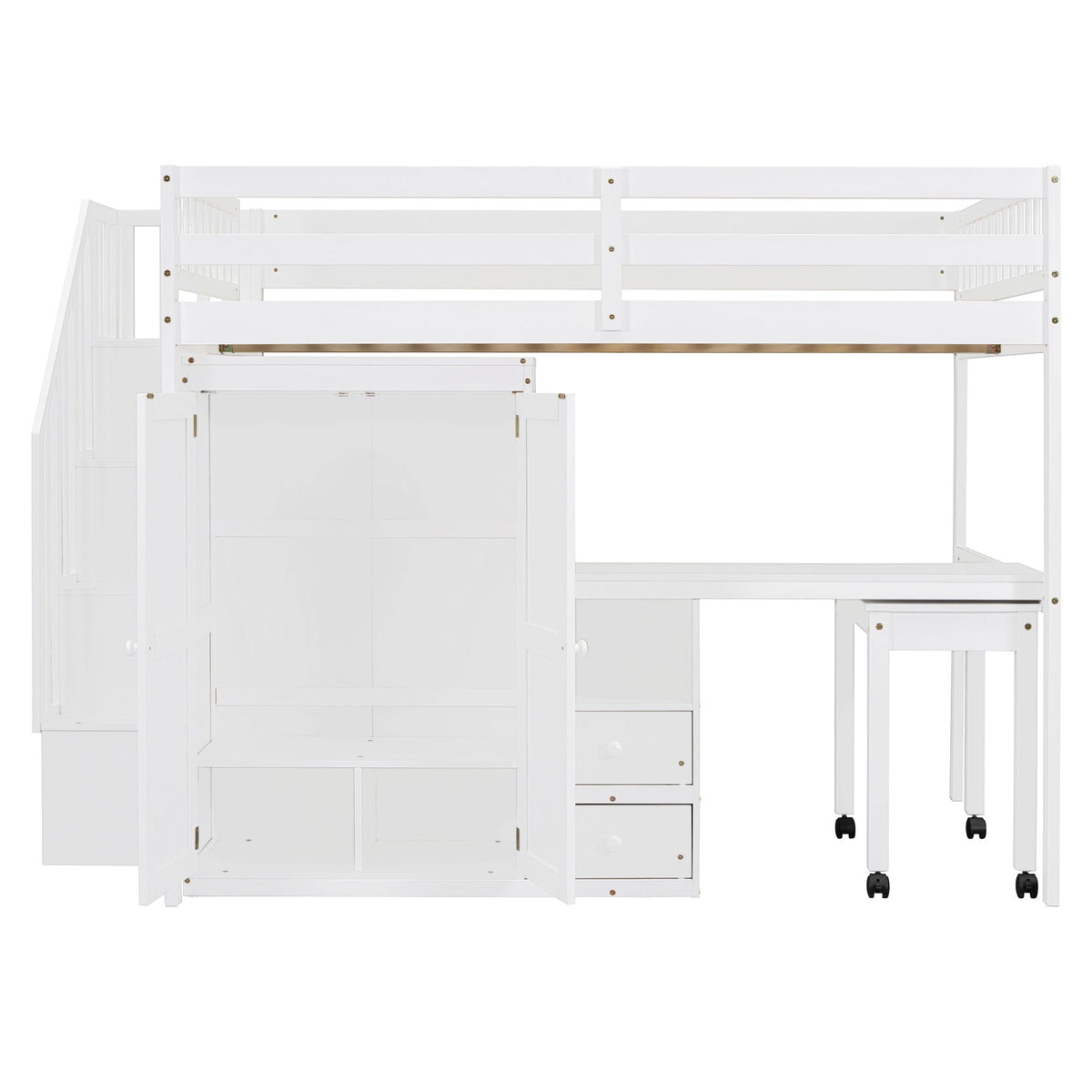 Multifunctional Loft Bed with Desk & Wardrobe