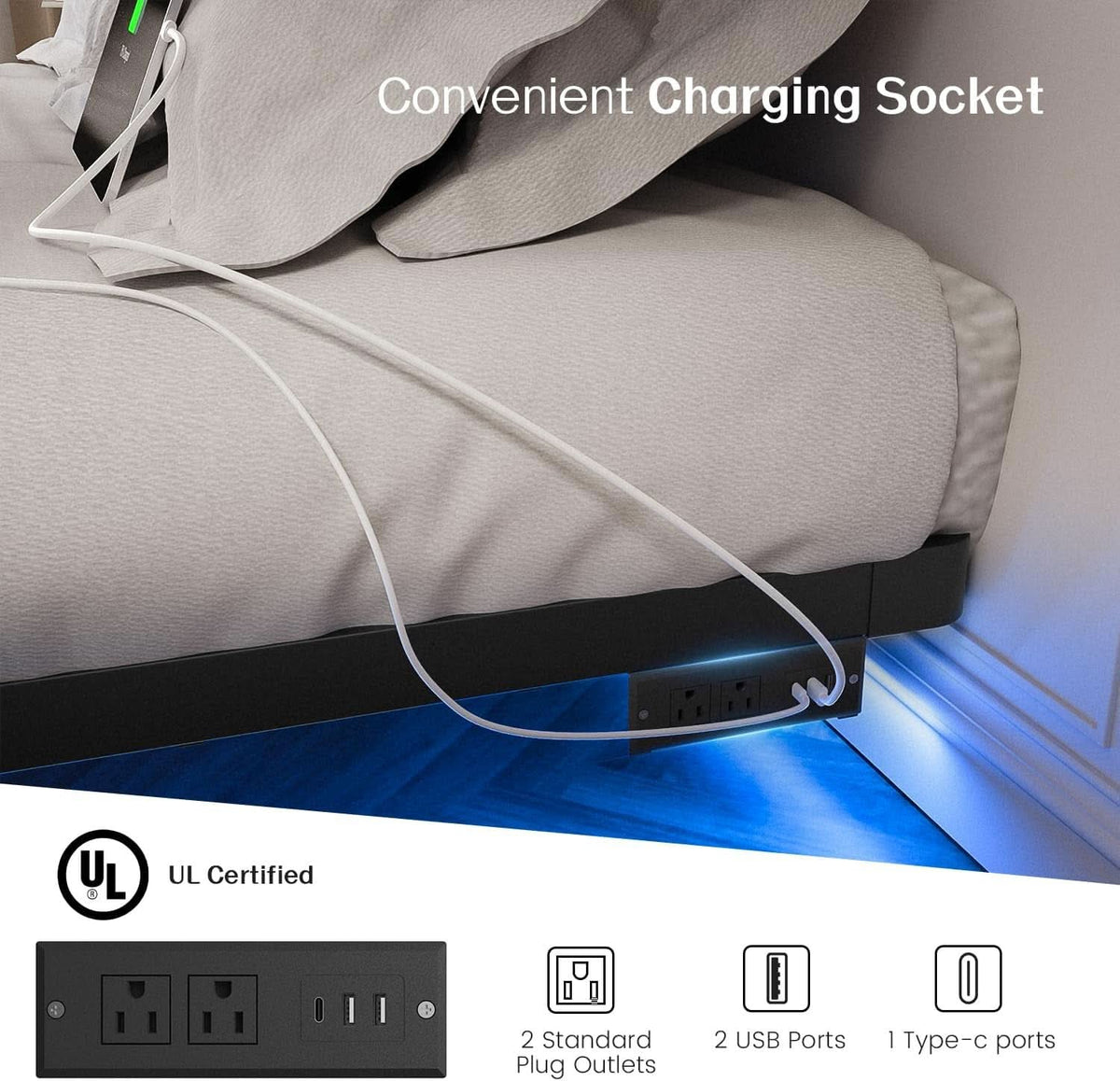 King Size Floating Bed Frame With Integrated LED Lighting