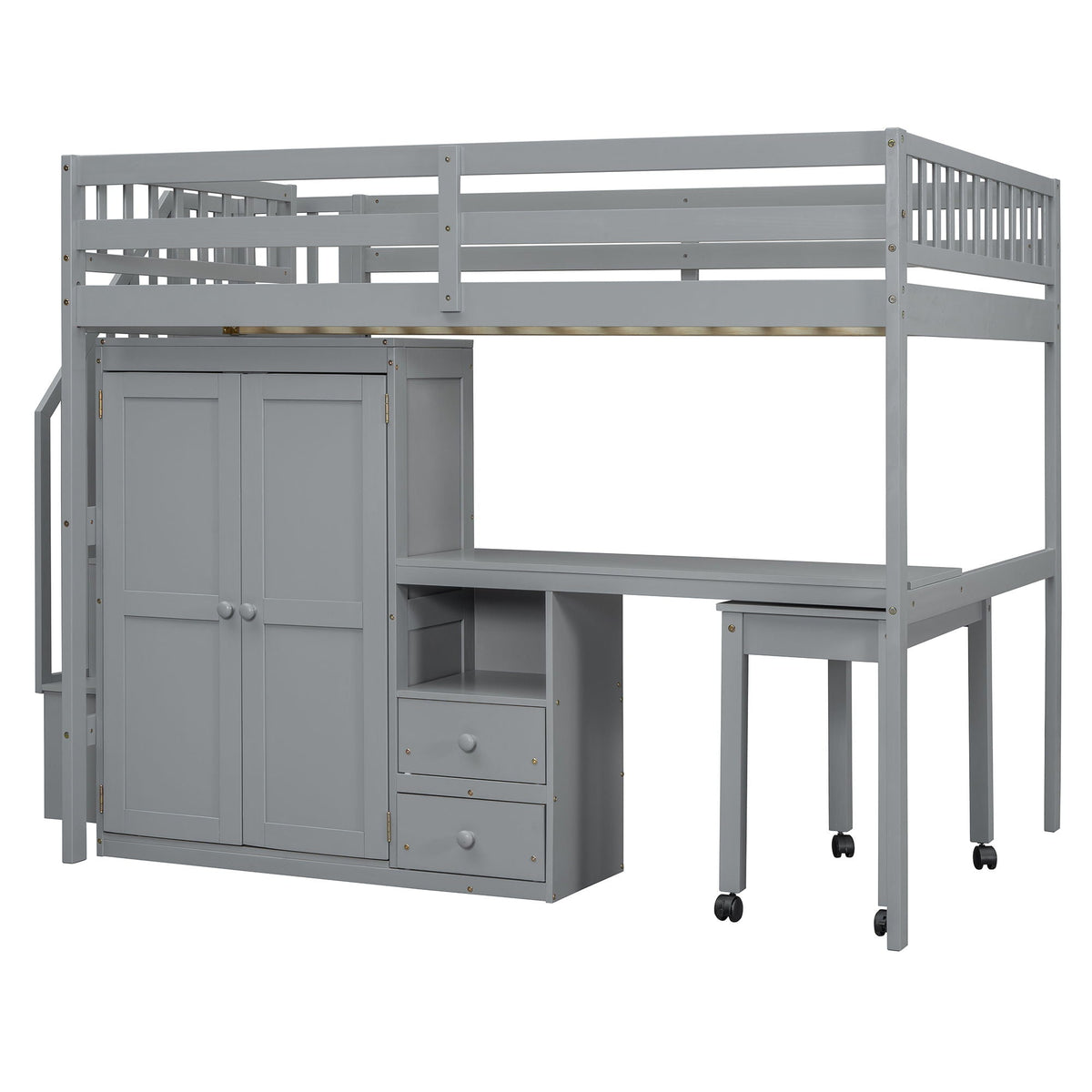 Multifunctional Loft Bed with Desk & Wardrobe