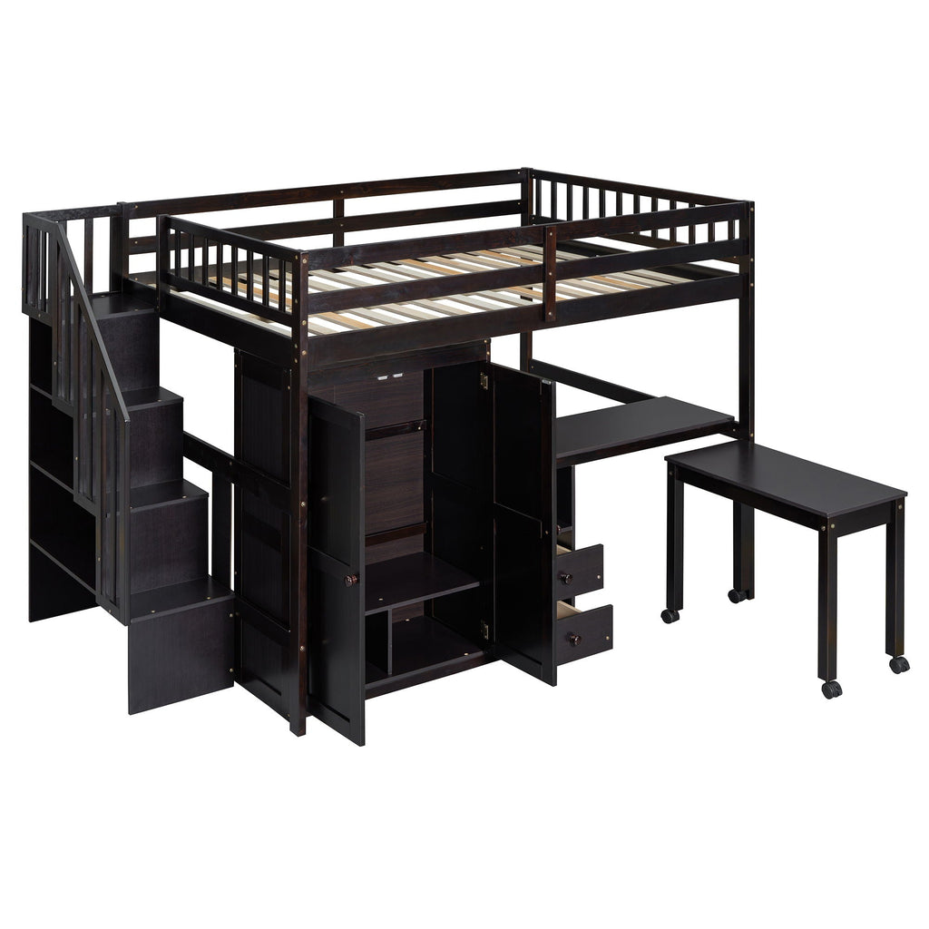 Multifunctional Loft Bed with Desk & Wardrobe