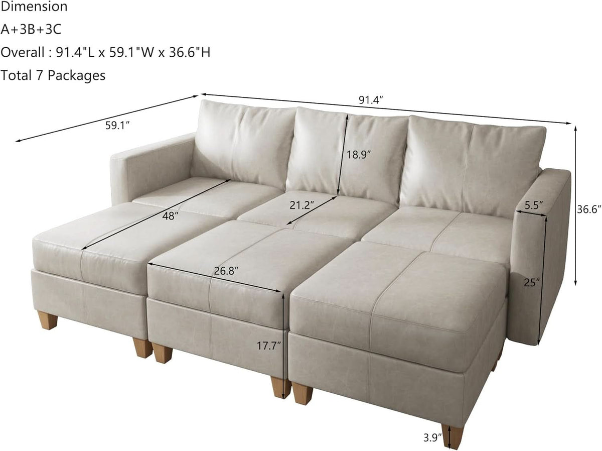 Faux Leather Modular Sectional Sleeper Sofa Storage