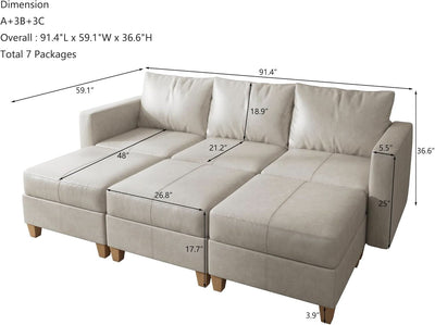 Faux Leather Modular Sectional Sleeper Sofa Storage