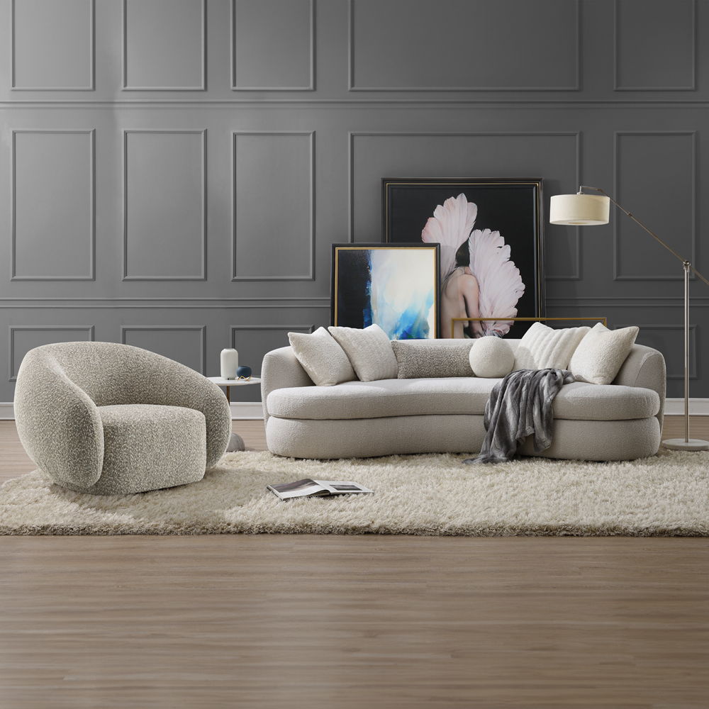 Iniko - Sofa With 6 Pillows - Beige Boucle