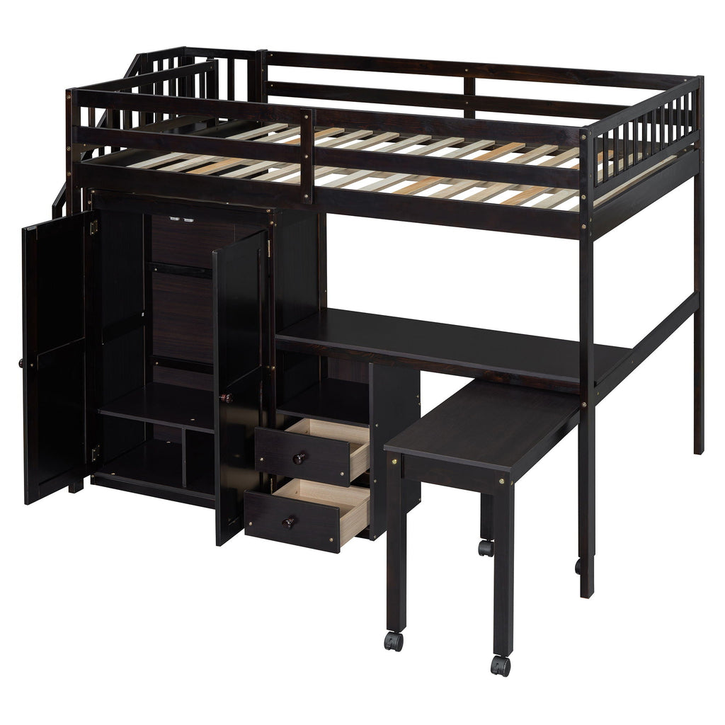 Multifunctional Loft Bed with Desk & Wardrobe