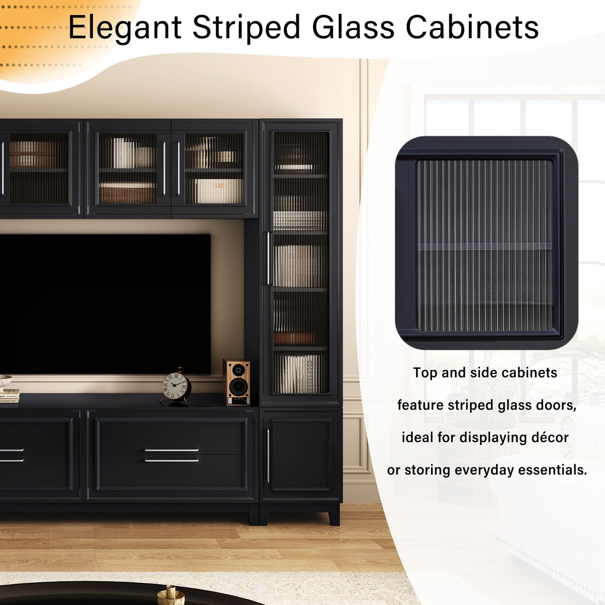 Wall Unit Modern Entertainment Center With Glass Doors