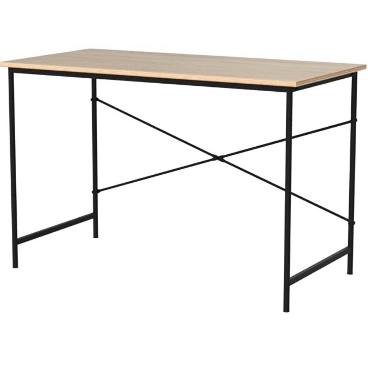 Oak Computer Desk with Black Metal Frame