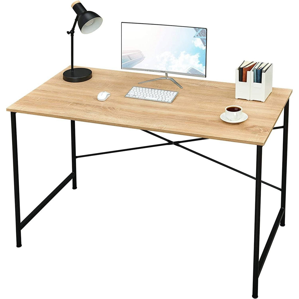 Oak Computer Desk with Black Metal Frame