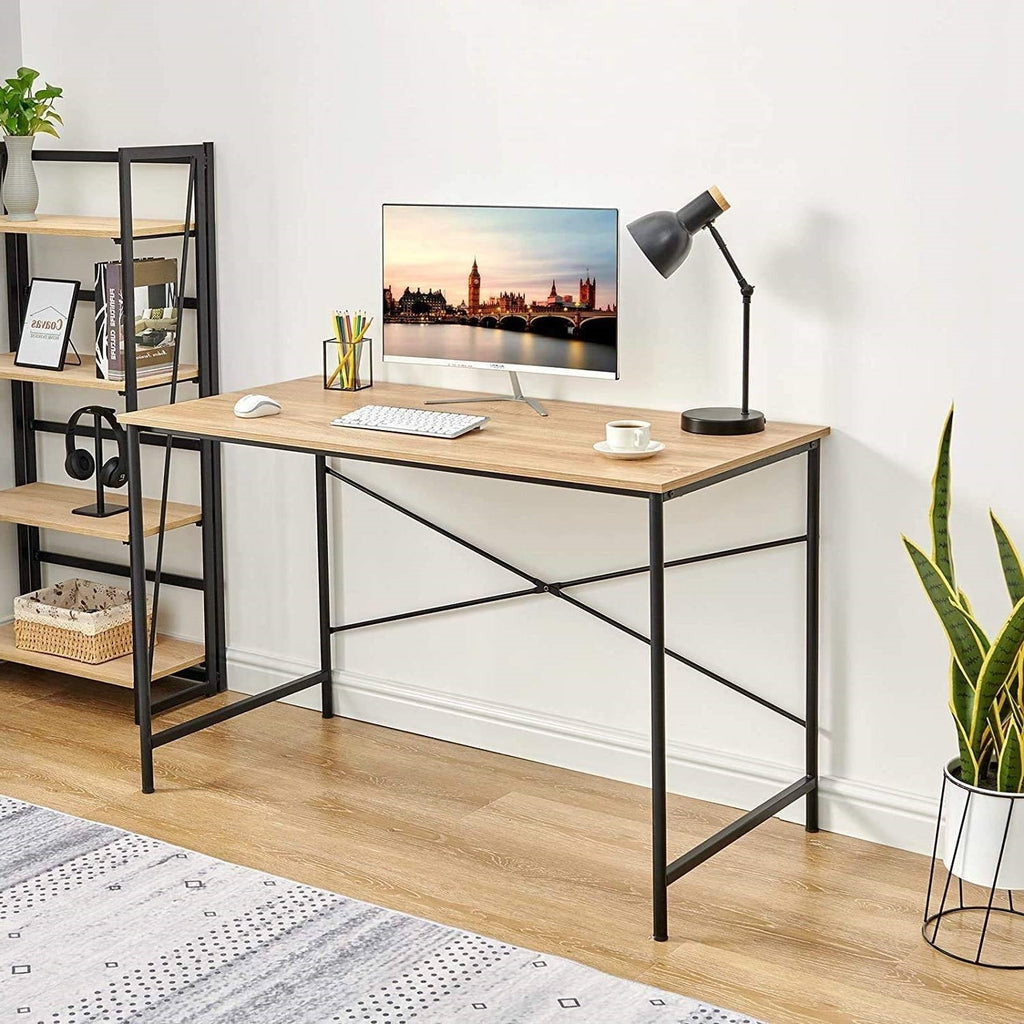 Oak Computer Desk with Black Metal Frame