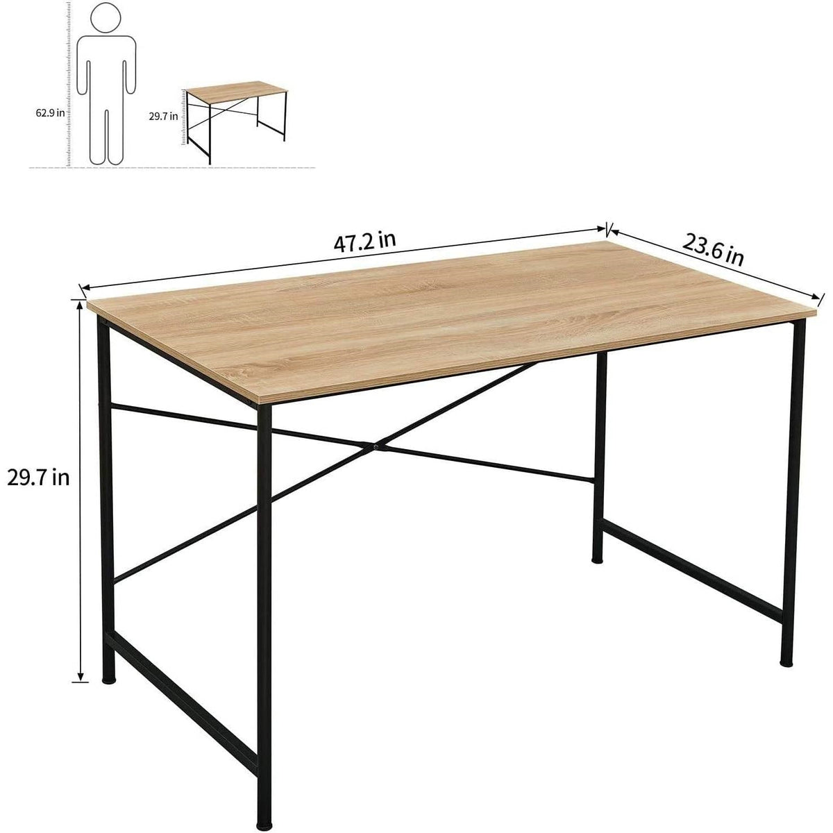 Oak Computer Desk with Black Metal Frame