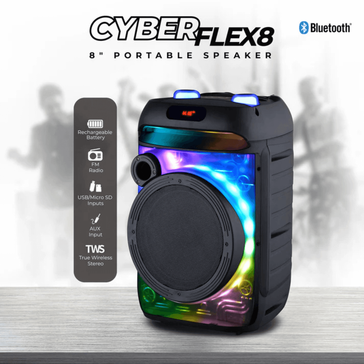 IQ Sound CYBER FLEX8 8-Inch Portable Bluetooth Speaker