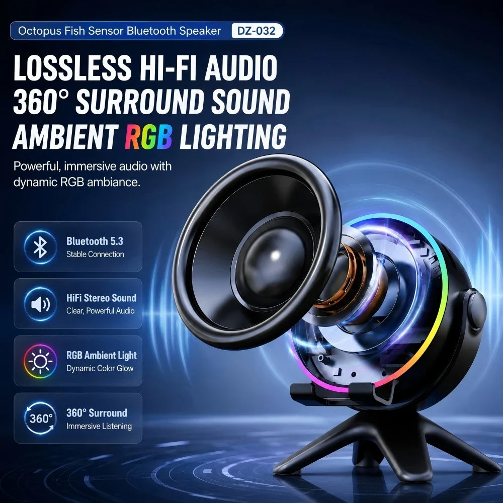 Bluetooth 5.3 Speaker with RGB Light & Phone Stand