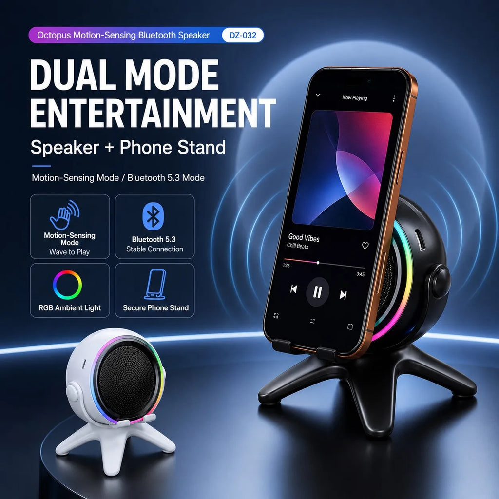Bluetooth 5.3 Speaker with RGB Light & Phone Stand
