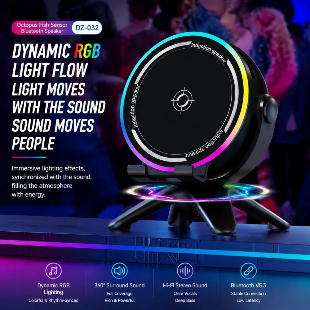 Bluetooth 5.3 Speaker with RGB Light & Phone Stand
