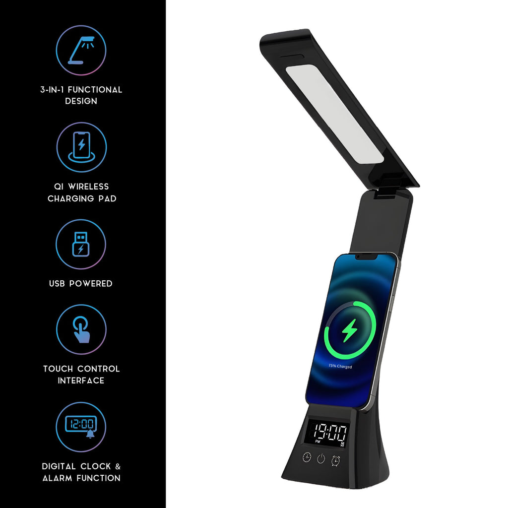 2-in-1 Wireless Charging Alarm Clock Speaker & LED Lamp