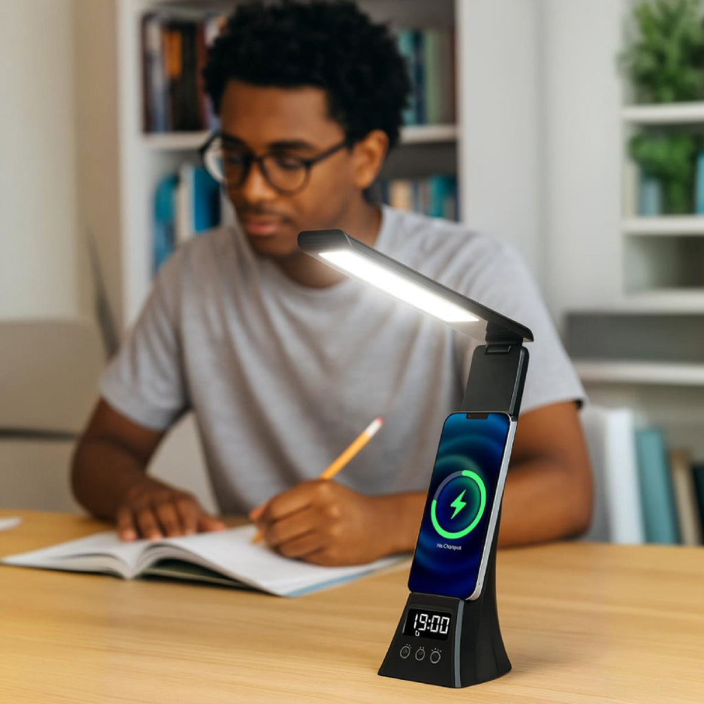 2-in-1 Wireless Charging Alarm Clock Speaker & LED Lamp