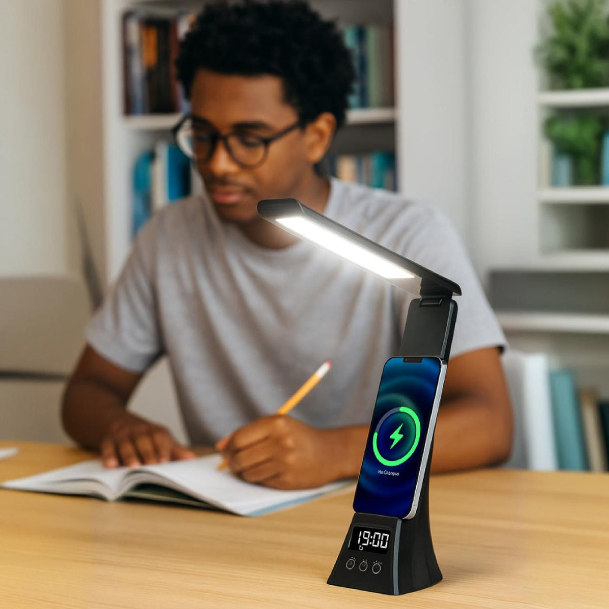 2-in-1 Wireless Charging Alarm Clock Speaker & LED Lamp
