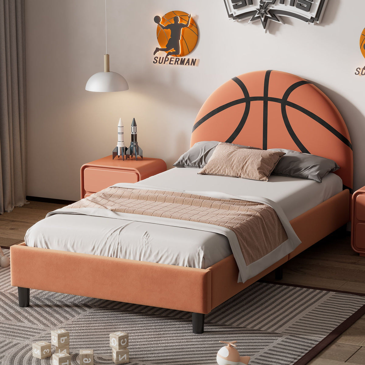 Basketball Twin Platform Bed – Orange