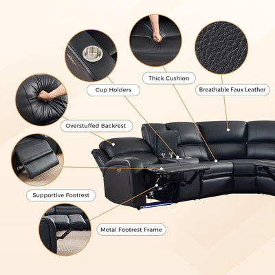 Black Motorized Reclining Sectional Sofa Featuring LED
