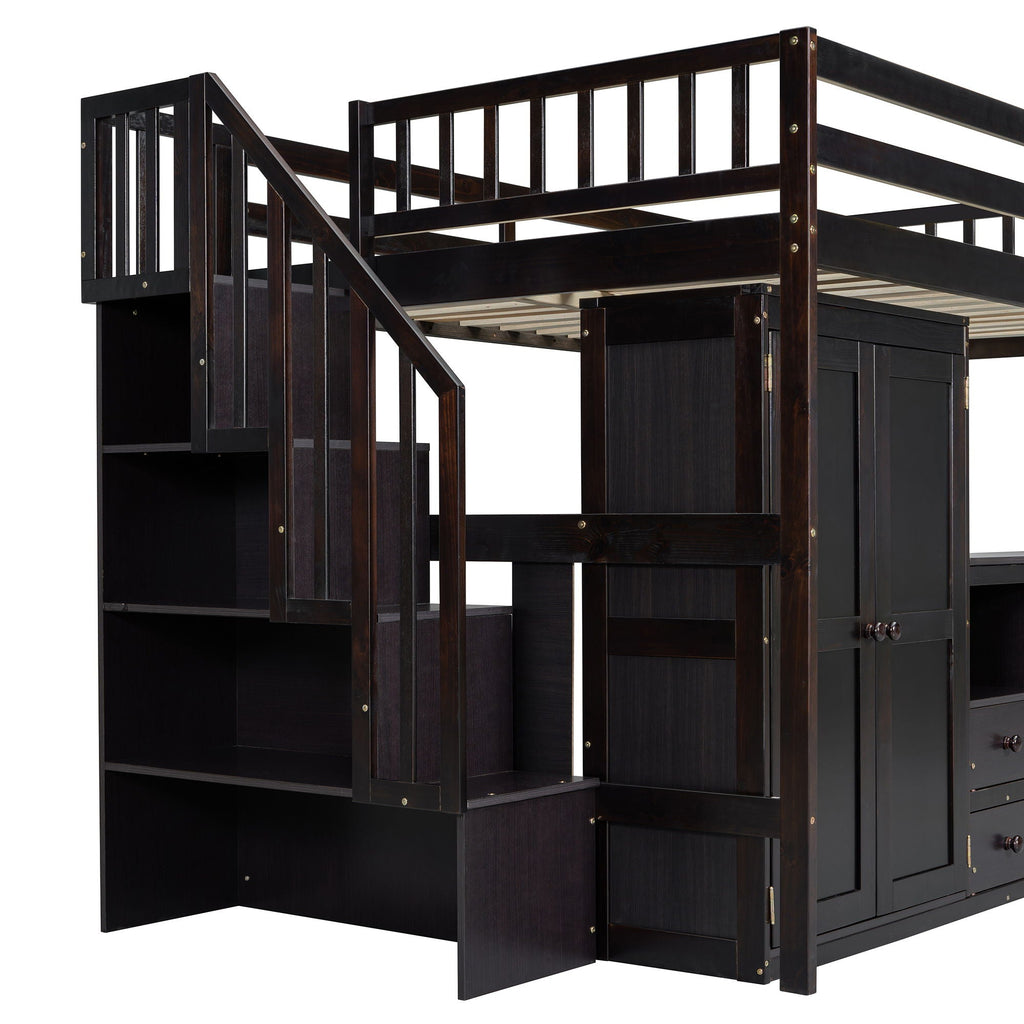 Multifunctional Loft Bed with Desk & Wardrobe