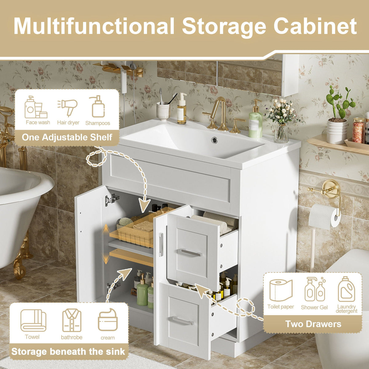 Soft-Close Bathroom Vanity with Storage