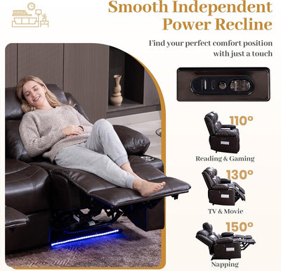 Brown Colorful LED Lighting Premium Reclining Sofa