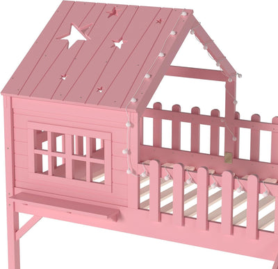 Pink Twin Loft Bed With Premium LED Lighting Modules