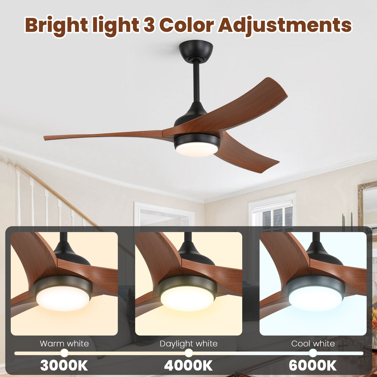 3-Blade Dimmable Ceiling Fan with Remote – Black
