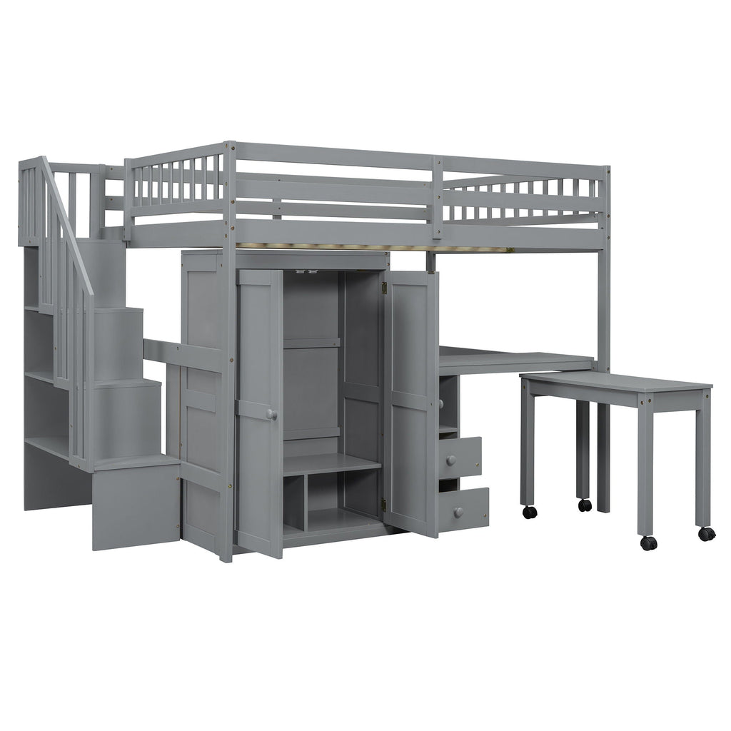 Multifunctional Loft Bed with Desk & Wardrobe