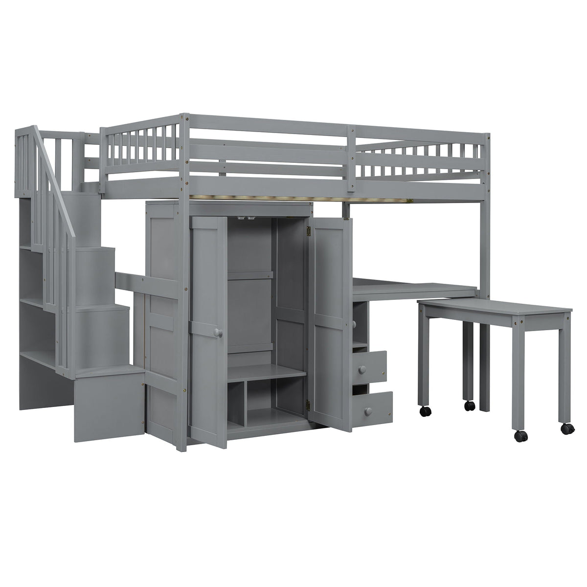 Multifunctional Loft Bed with Desk & Wardrobe