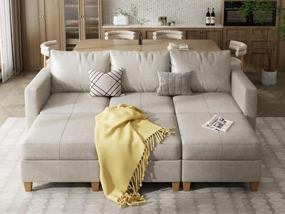 Faux Leather Modular Sectional Sleeper Sofa Storage